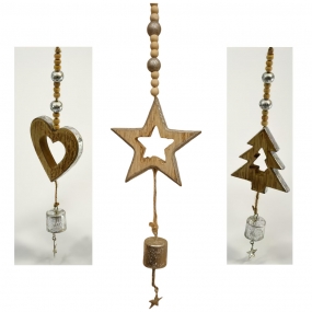 43cm Silver Hanging Wooden Christmas Decorations (Pk 3)