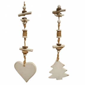 57cm White Hanging Wooden Christmas Decorations (Pk 2)