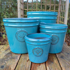 Blossom Orchard Teal Glazed Planters - 4 Sizes