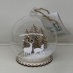 Reindeer Snowscape Round Glass Bauble