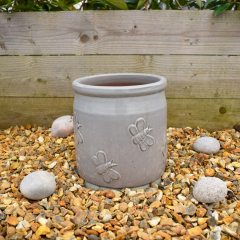 Wildlife Cylinder Taupe Bumblebee Medium Glazed Planter