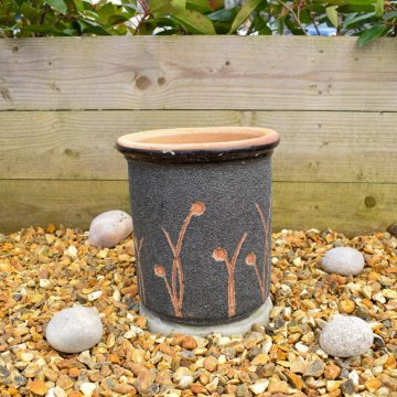 Prairie Cylinder Black Medium Glazed Planter