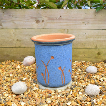 Prairie Cylinder Blue Medium Glazed Planter