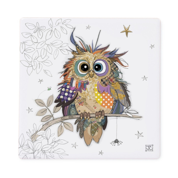 Ceramic Owl Coaster, Bug Art