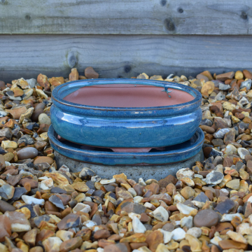 Bonsai Pot and Saucer 21cm Teal