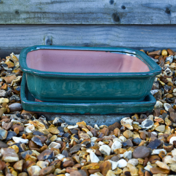 Bonsai Pot and Suacer - Green 26cm