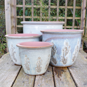 Bramblewood Glazed Planters - Cream
