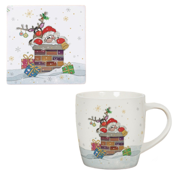 Christmas Mug & Coaster Set - Santa on Roof Christmas Mug & Coaster Set - Santa on Roof
