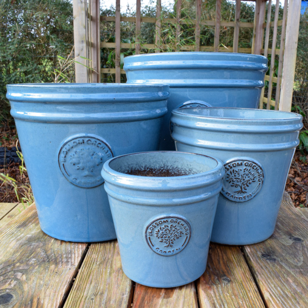 Blossom Orchard Glazed Cone Planters - Denim