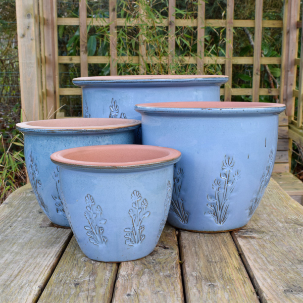 Bramblewood Glazed Planter - Light Blue