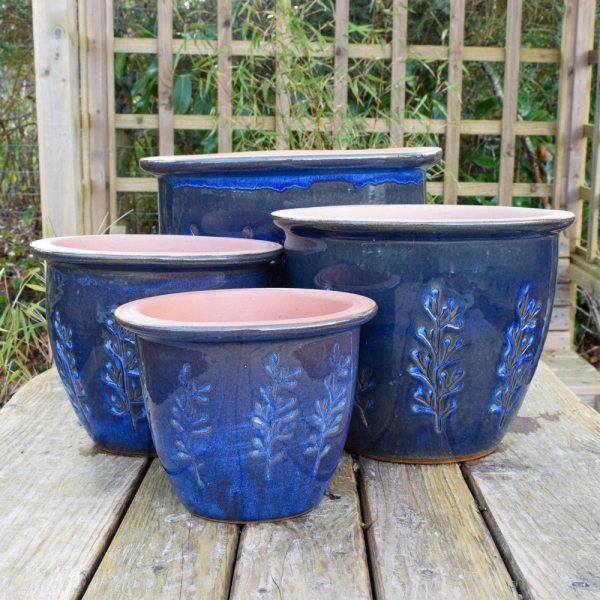 Bramblewood Glazed Planters - Dark Blue