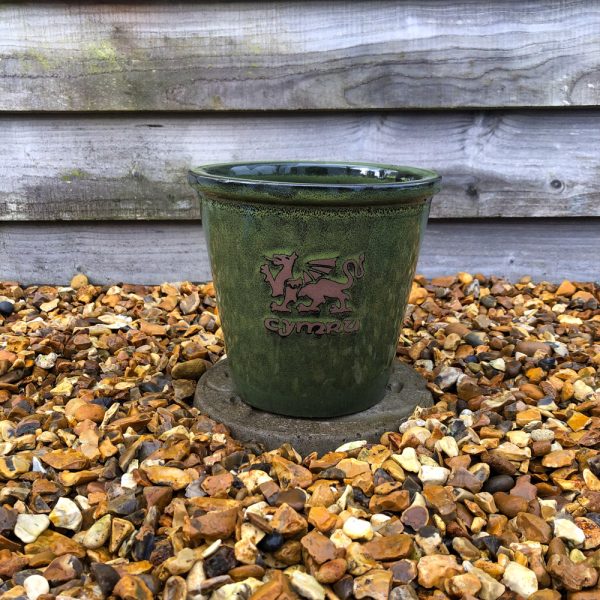 'Cymru' Green Glazed Planter - Small 21cm