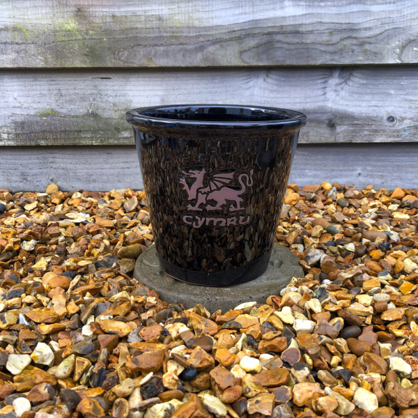 'Cymru' Black Glazed Planter - Small 21cm