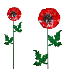 Garden Stake 'Small Poppy with Leaves'