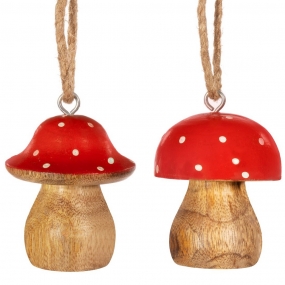 Wooden Mushroom Bauble Set